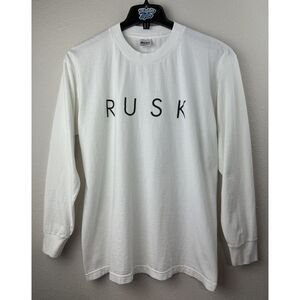 Vintage Large RUSK Beauty Hair Care White Long Sleeve Shirt